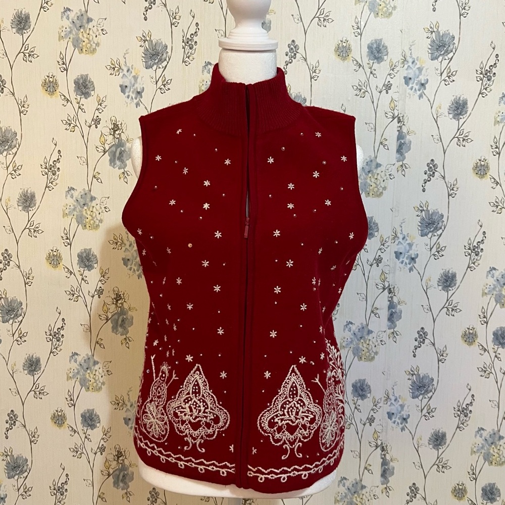 Talbots Red and White Snowman Vest